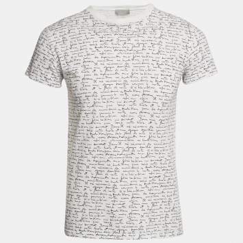 Dior White Print Cotton Round Neck T-Shirt XS