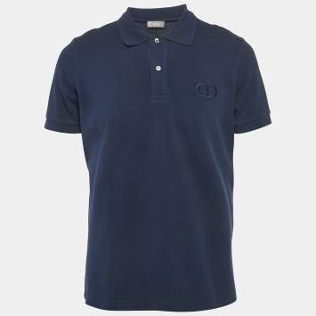 Dior Navy Blue Cotton Pique Embroidered Logo Polo T-Shirt L