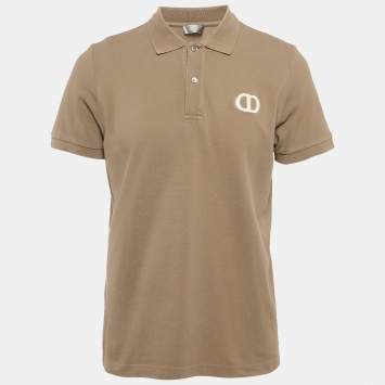 Dior Brown Cotton Pique Embroidered Logo Polo T-Shirt L