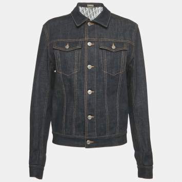 Dior Dark Blue Raw Cotton Oblique Denim Jacket S 