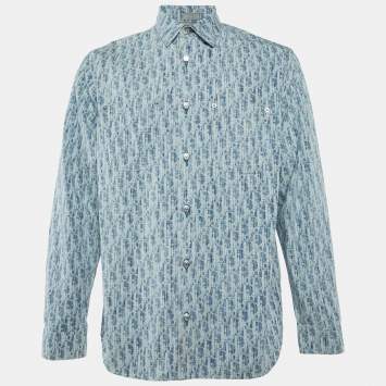 Dior Homme Blue Oblique Pattern Denim Button Front Shirt S