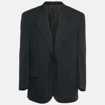 Pre Owned Christian Dior Le Connaisseur Vintage Navy Blue Stripe Wool Blazer 4XL