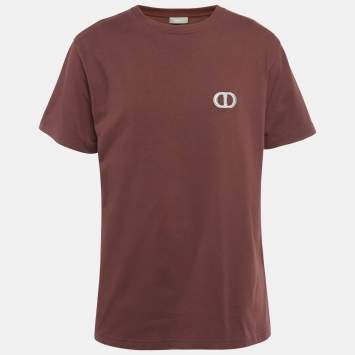 Pre Owned Dior Homme Burgundy CD Icon Embroidered Cotton T-Shirt L