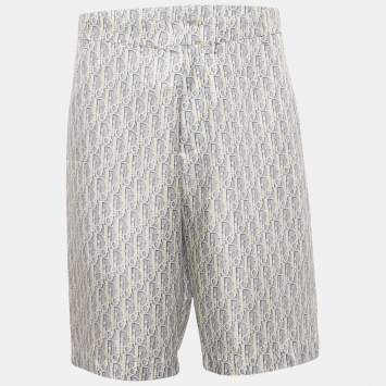 Pre Owned Dior Homme Blue Oblique Silk Bermuda Shorts L