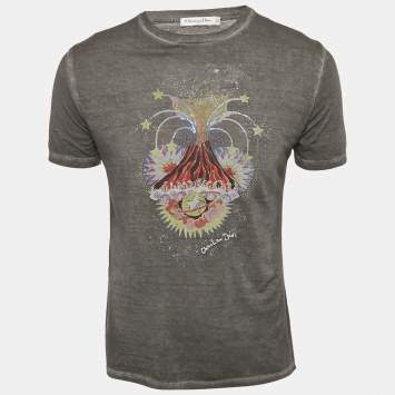 Pre Owned Dior Grey Erupting Volcano Print Cotton Crew Neck T-Shirt S