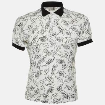 Pre Owned Dior Homme White/Black Printed Logo Cotton Knit Collar Polo T-Shirt M