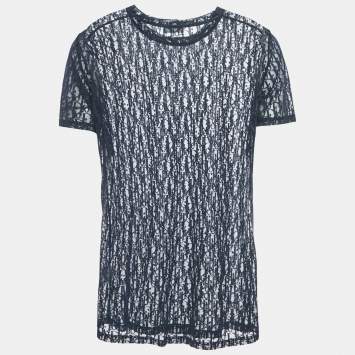 Pre Owned Dior Homme Navy Blue Oblique Jersey Sheer T-Shirt M