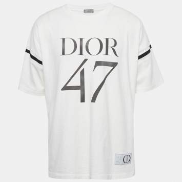 Pre Owned Dior Homme Off White/Black CD 47 Cotton T-Shirt XL