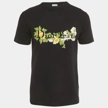 مملوكة مسبقًا تي شيرت ديور هوم قطن أسود مطرز دموع الدنيم مقاس صغير جدًا (إكسترا إكسترا سمول)