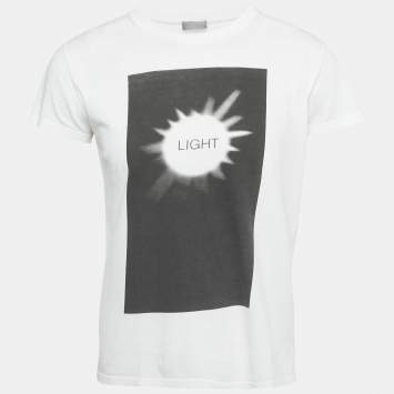 مملوكة مسبقًا تي شيرت ديور هوم قطني مطبوع أبيض مقاس صغير (اكس سمول)