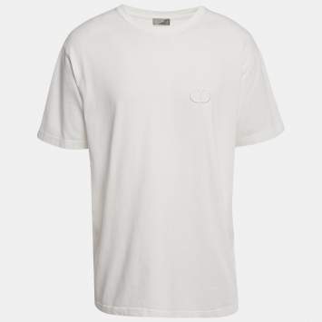 Pre Owned Dior Homme White CD Embroidered Cotton T-Shirt XL 
