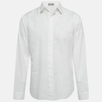 مملوكة مسبقًا قميص ديور هووم أبيض نمط أوبليك قطن أزرار أمامية مقاس كبير