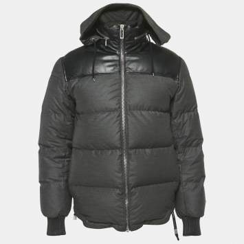 Pre Owned Dior Homme Grey Nylon Leather Trim Down Jacket M