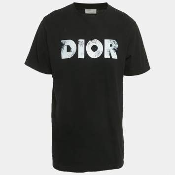 Pre Owned تي شيرت ديور هوم قطن أسود بشعار مطبوع مقاس متوسط (ميديوم)