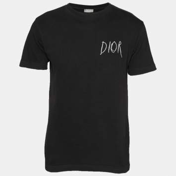 Pre Owned Dior Homme Black Cotton Knit Logo Embroidered T-Shirt XXS