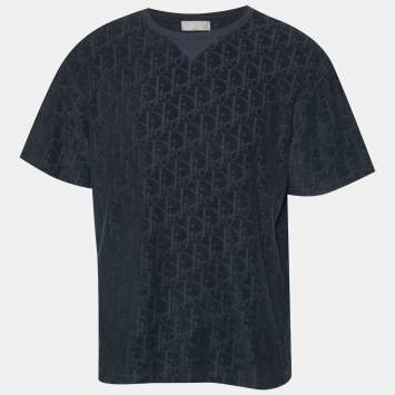 Pre Owned Dior Homme Navy Blue Oblique Terry Crew Neck T-Shirt L