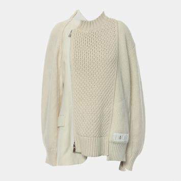 Pre Owned Dior x Sacai Crossover Asymmetric Cream Cotton Wool Jacket