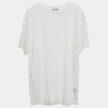 Pre Owned Dior Homme White Logo Oblique Jersey Sheer T-Shirt L