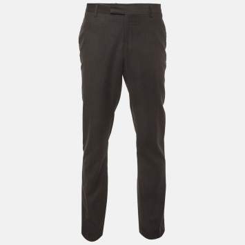 Pre Owned Dior Homme Black Striped Wool Blend Formal Trousers XXL