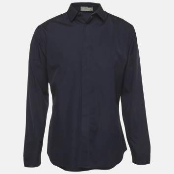 مملوكة مسبقًا Dior Homme Navy Blue Cotton Poplin Shirt XL