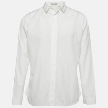 Pre Owned Dior Homme White Signature Embroidered Cotton Poplin Shirt XL
