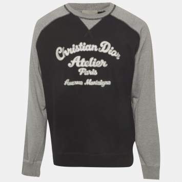 Pre Owned Christian Dior Homme Black/Grey Cotton Knit Embroidered Sweatshirt M