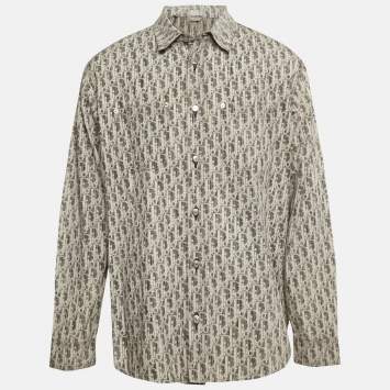 Pre Owned Dior Homme Grey/White Oblique Kasuri Denim Overshirt XL