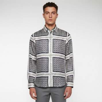 Pre Owned Dior Grey Printed Silk Long Sleeve Shirt M  