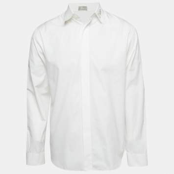 Pre Owned Dior Homme White Cotton Embellished Long Sleeve Shirt M 