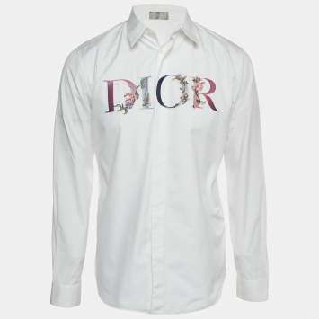 Pre Owned Dior Homme White Poplin Logo Embroidered Long Sleeve Shirt M