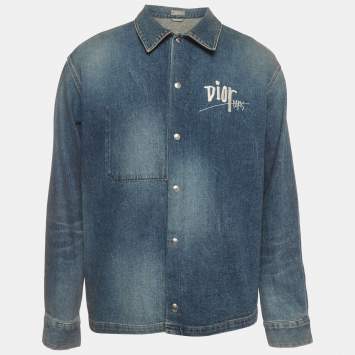 Pre Owned Dior x Shawn Stussy Blue Logo Embroidered Denim Jacket XL