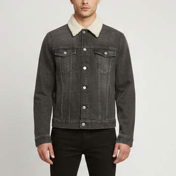 Pre Owned Dior Homme Grey Denim Shearling Trim Jacket XL