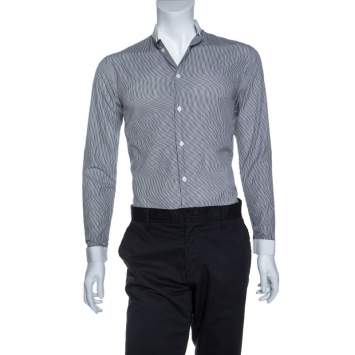 Pre Owned Dior Monochrome Striped Cotton Mandarin Collar Button Front Shirt XS