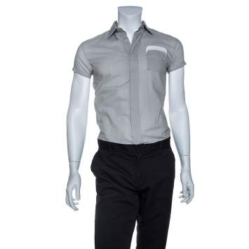 Pre Owned Dior Stone Grey Cotton Short Sleeve Button Front Shirt XS