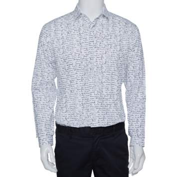 Pre Owned Dior Homme White Handwriting Print Cotton Long Sleeve Shirt M