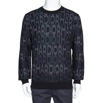 Pre Owned Dior Homme Black Hardior Patterned Jacquard Wool Blend Pullover L