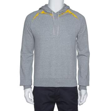 Pre Owned Dior Homme Grey Cotton Contrast Trim Hooded Sweatshirt S
