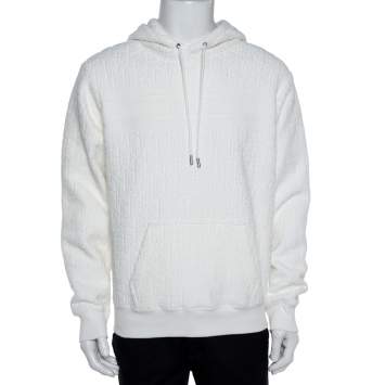Pre Owned Dior White Jacquard Cotton Logo Motif Oversized Hoodie Sweatshirt M
