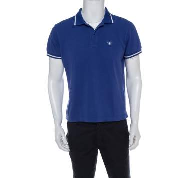 Pre Owned Dior Blue Cotton Pique Polo T Shirt L
