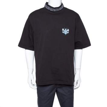 Pre Owned Dior Black Cotton Logo Embroidered Bee Patch Detail T Shirt XXL