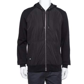 Pre Owned Dior Homme Black Cotton & Synthetic Paneled Hoodie XL