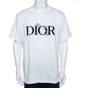 Pre Owned Dior White Jersey Logo Embroidered Judy Blame T-Shirt L