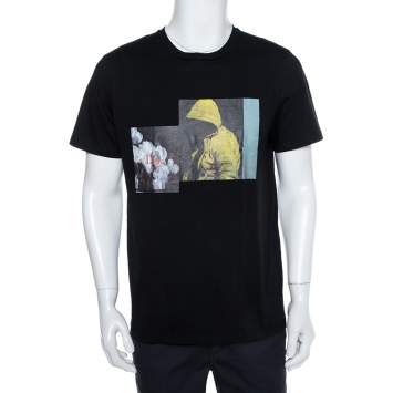 Pre Owned Dior Homme Black Cotton Graphic Print Crewneck T-Shirt L