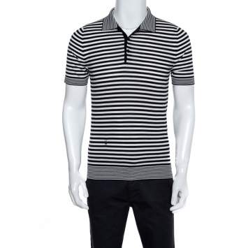 Pre Owned Dior Monochrome Striped Wool Polo T-Shirt M