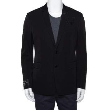 Pre Owned Dior Homme Black Wool Embellished Button Front Blazer XL