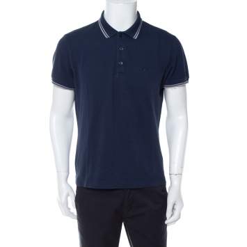 Pre Owned Dior Navy blue Bee Embroidered Cotton Pique Polo T-Shirt L