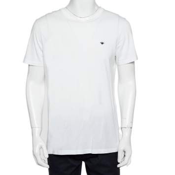 Pre Owned Dior White Embroidered Cotton Crewneck T-Shirt L