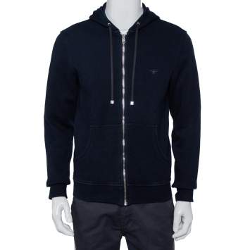 Pre Owned Dior Homme Navy Blue Knit Zip Front Hooded Jacket L