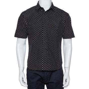 Pre Owned Dior Homme Black Polka Dot Crinkled Cotton Short Sleeve Shirt M 