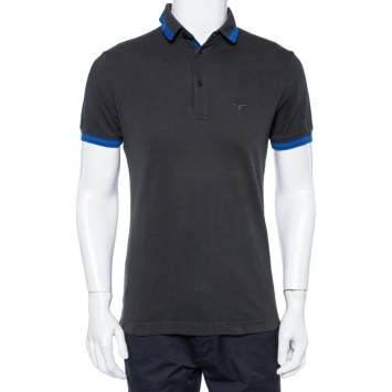 Pre Owned Dior Grey Bee Embroidered Cotton Pique Polo T-Shirt M